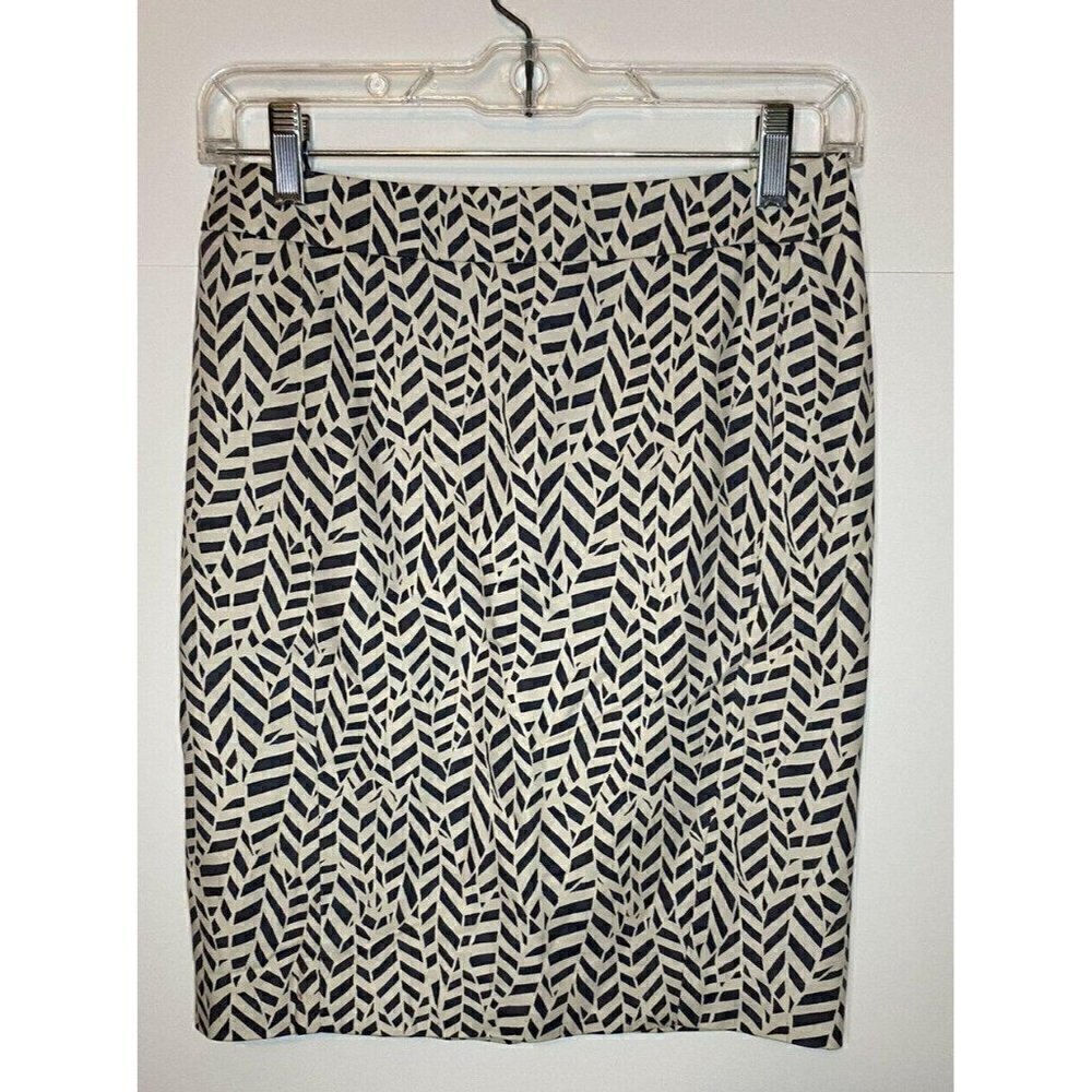 Ann Taylor Loft Petite 0P Ivory Gray Geometric Pattern Skirt